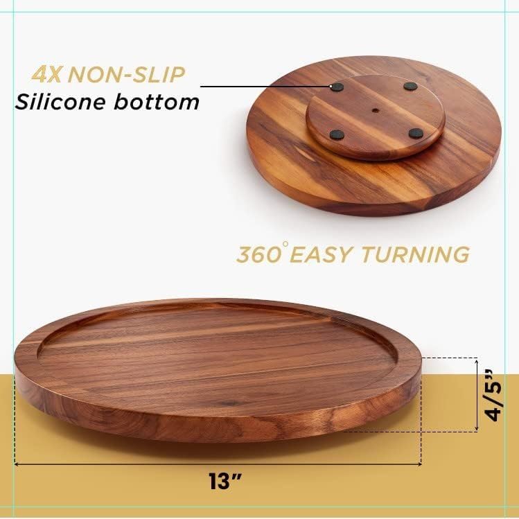 Tidita 13'' Acacia Lazy Susan Turntable For Table - Wooden Lazy Susan Organizer For Cabinet - Kitchen Turntable Storage Food Bin